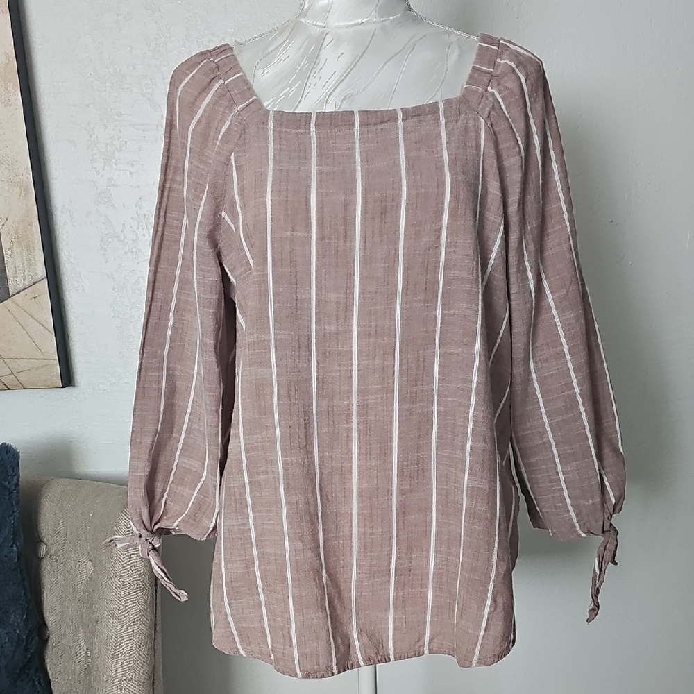 Liz Claiborne Mauve Stripe Square-Neck Blouse